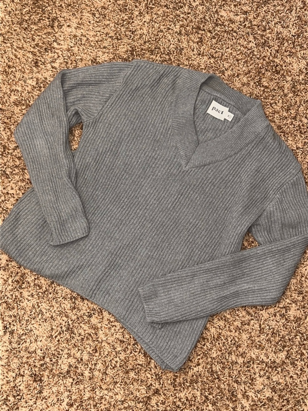 Pact Light Gray Ribbed V-Neck Sweater